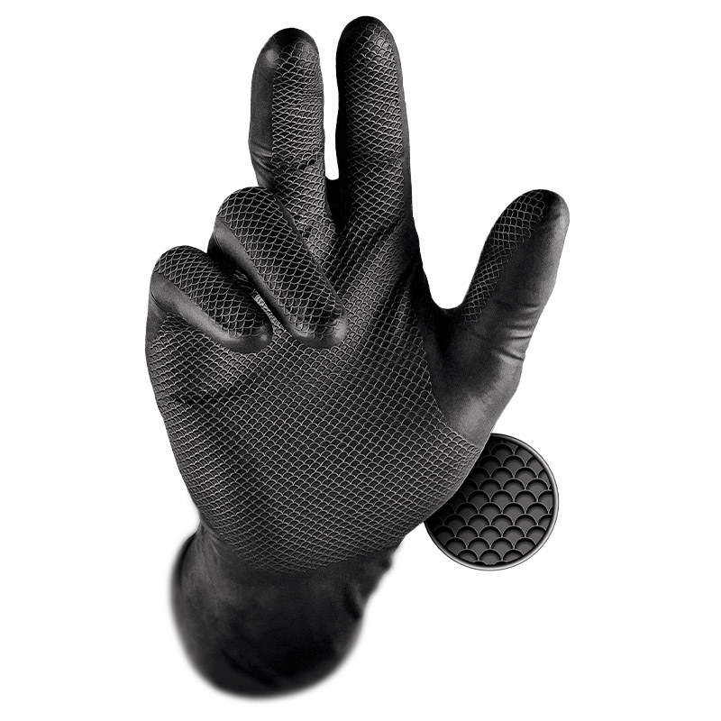 Grippaz Black Semi-Disposable Nitrile Grip Gloves
