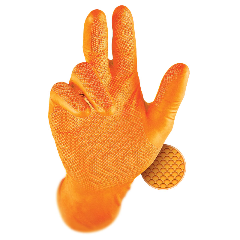 Grippaz Orange Semi-Disposable Nitrile Grip Gloves
