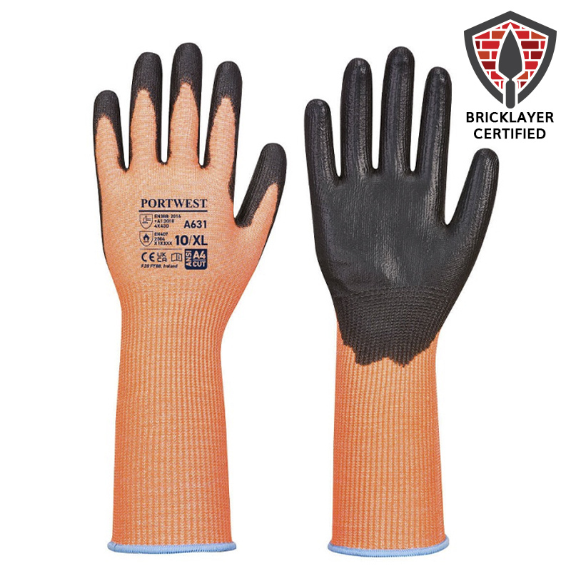 Portwest A631 Orange Vis-Tex Cut Resistant 100C Contact-Heat Safe Long Cuff Gloves