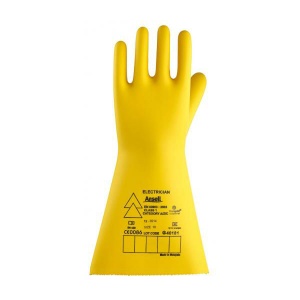 Ansell E021Y Electrician Class 1 Long Yellow Insulating Rubber Gloves
