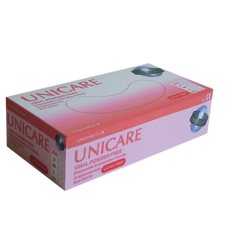 Unicare PowderFree Clear Vinyl Gloves UCV1201X SafetyGloves.co.uk