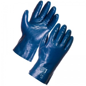 Supertouch Blue Grit Cotton Supported Nitrile Gloves - 27cm Jersey Liner 2268