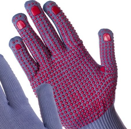 Red PVC dots boost wearer grip in handling tasks