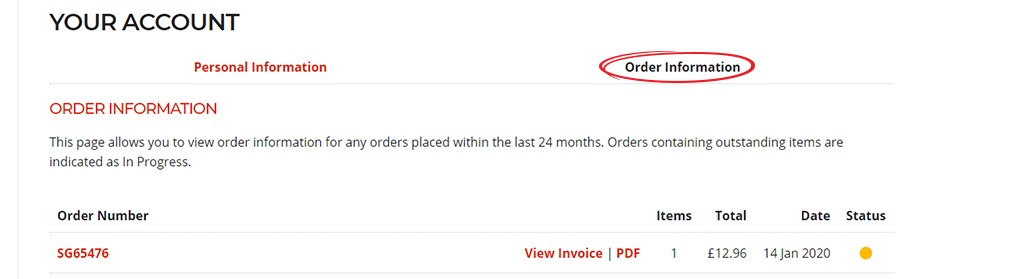 Click on Order Information to see a list of your orders within the last 24 months