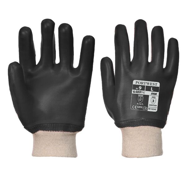 Portwest A400 Oil-Resistant PVC Black Gloves