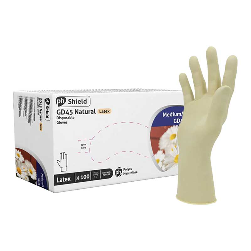 Shield GD45 Powdered Latex Disposable Gloves (Pack of 100) 