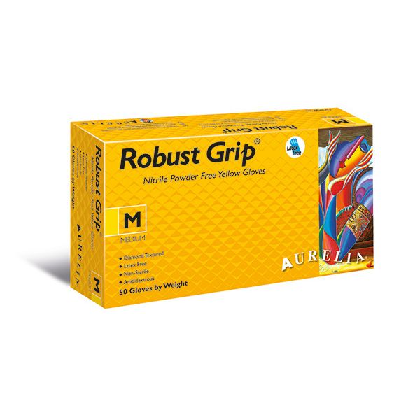 Aurelia Robust Grip Nitrile Powder Free Yellow Gloves 43897-0