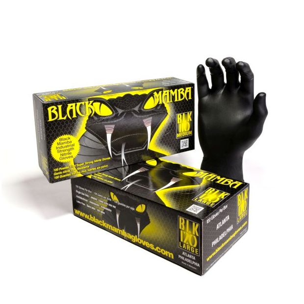 Box of black latex disposable gloves