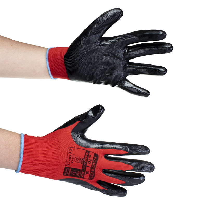 Portwest Nitrile Grip Red and Black Gloves A310R8R