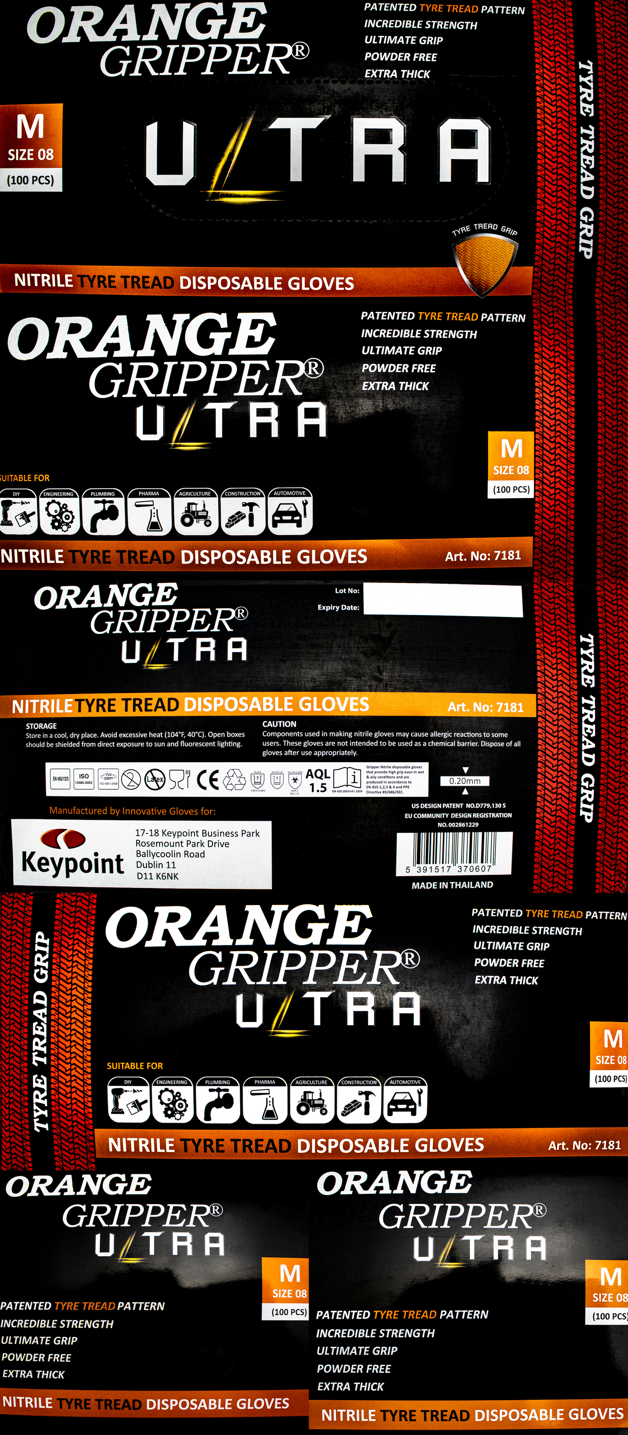 Kunzer Gants jetables en nitrile Orange Tiger Grip Taille M