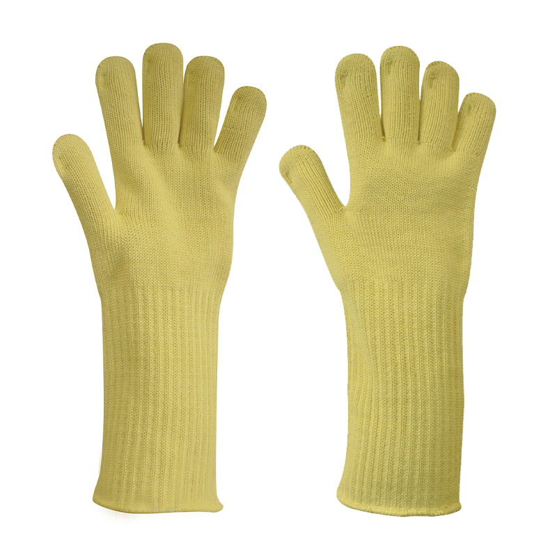 Pair of yellow gloves with an extended cuff