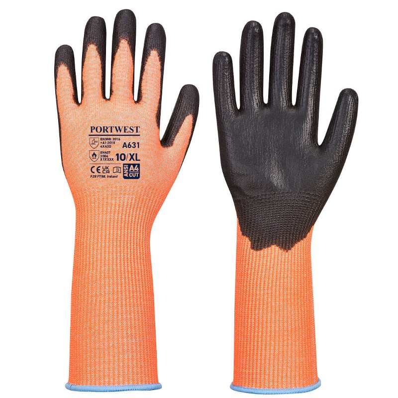 Portwest A631 Orange Vis-Tex Cut Resistant 100°C Contact-Heat Safe Long Cuff Gloves
