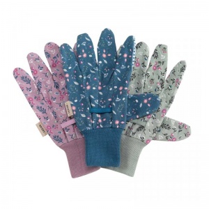 Briers Flower Field Cotton Gloves with Grips (Pack of 3)