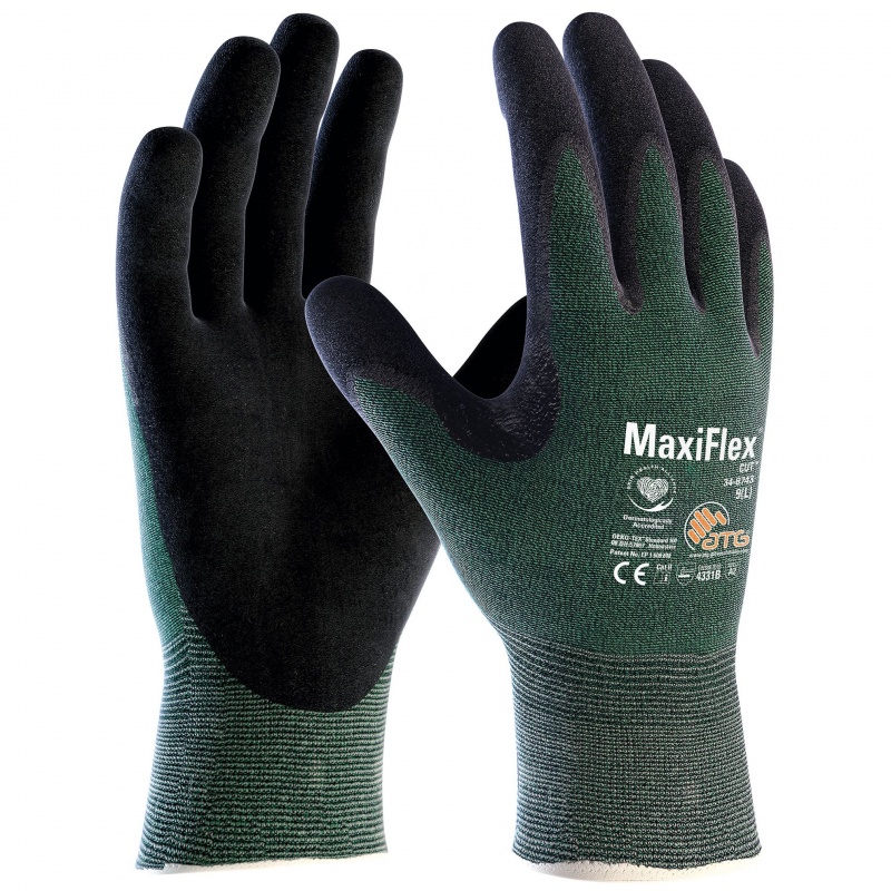 ATG Cut Resistant Gloves Nbr Coated Black/Green Size 10