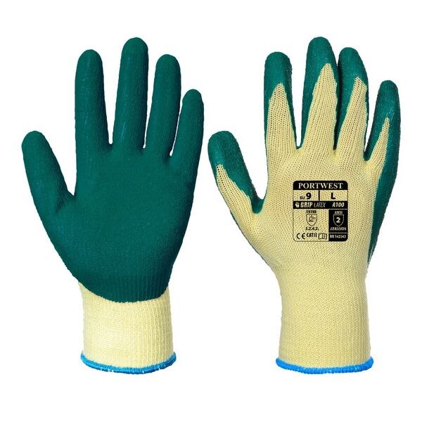 Portwest A100 Latex Green Grip Gloves - SafetyGloves.co.uk