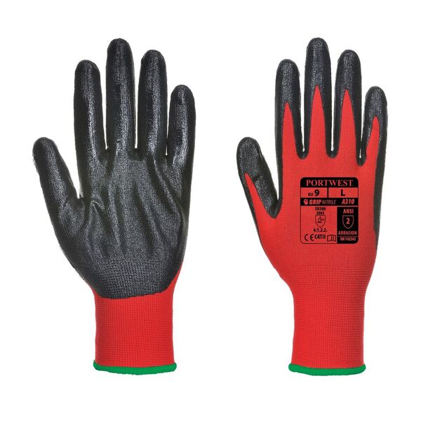 12 Pair Pack Nitrile Dexti-Grip Work Glove Large Portwest - Black