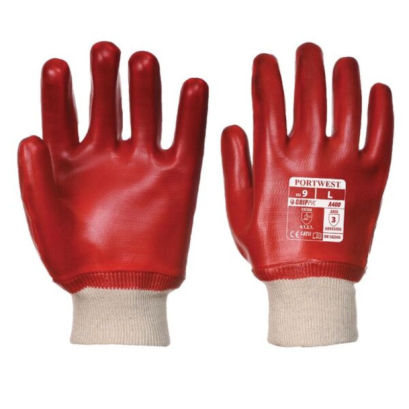 Portwest A400 PVC Poignet Tissé Gants Imperméable Entièrement Revêtu Travail  DIY