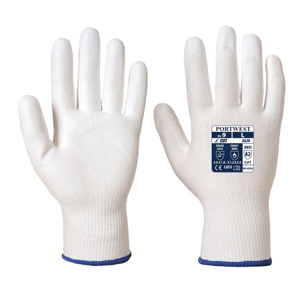 Portwest A620 PU Level 3 Cut White Gloves SafetyGloves.co.uk