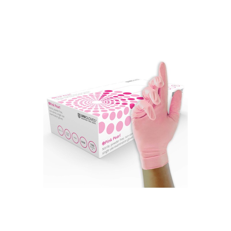 Unigloves Pink Nitrile Exam Gloves SafetyGloves.co.uk