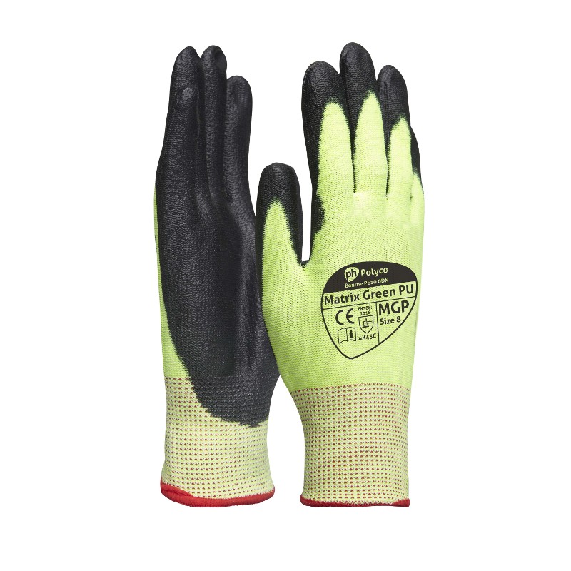 Polyco MGP Green Cut PU Coated Gloves SafetyGloves.co.uk