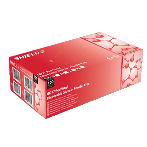 Shield2 GD17 PowderFree Vinyl Red Disposable Gloves SafetyGloves.co.uk