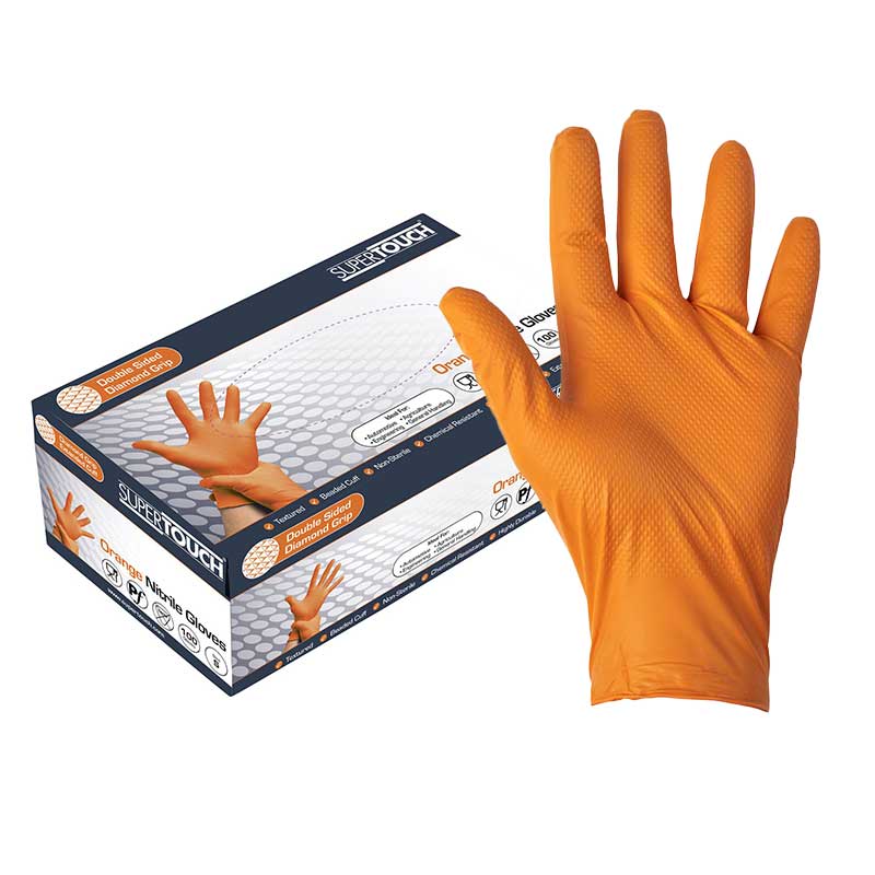 Libman 1324 Orange Textured Premium Latex Chemical Resistant Gloves Medium 
