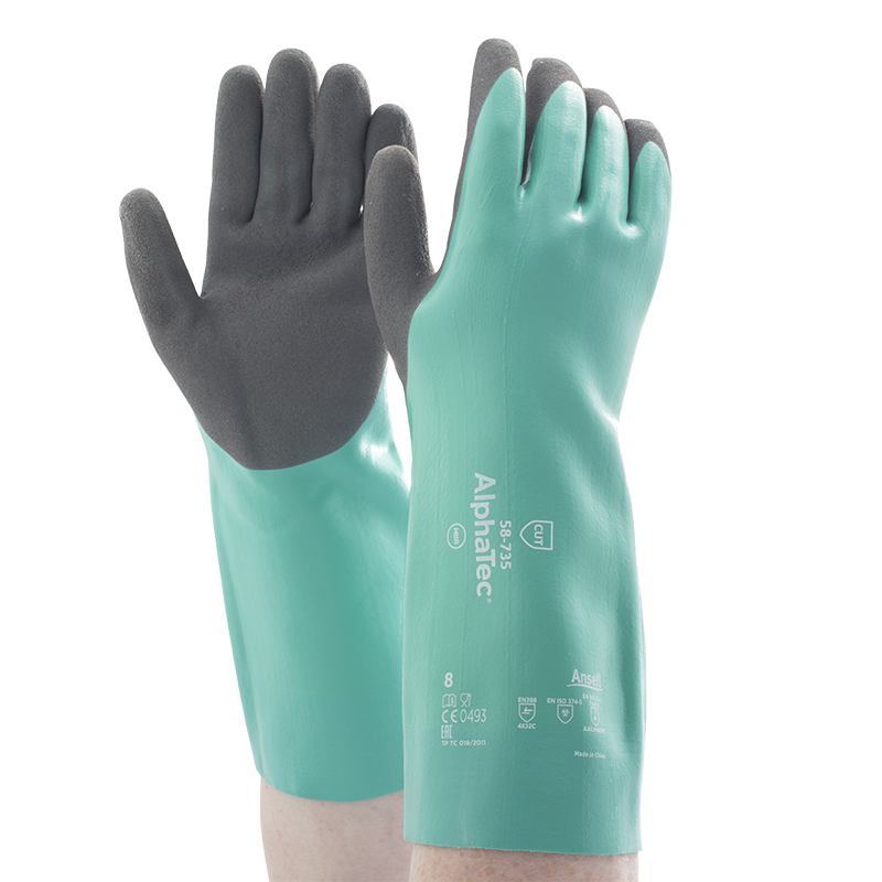 Ansell AlphaTec 58735 Nitrile ChemicalResistant Gauntlet Gloves