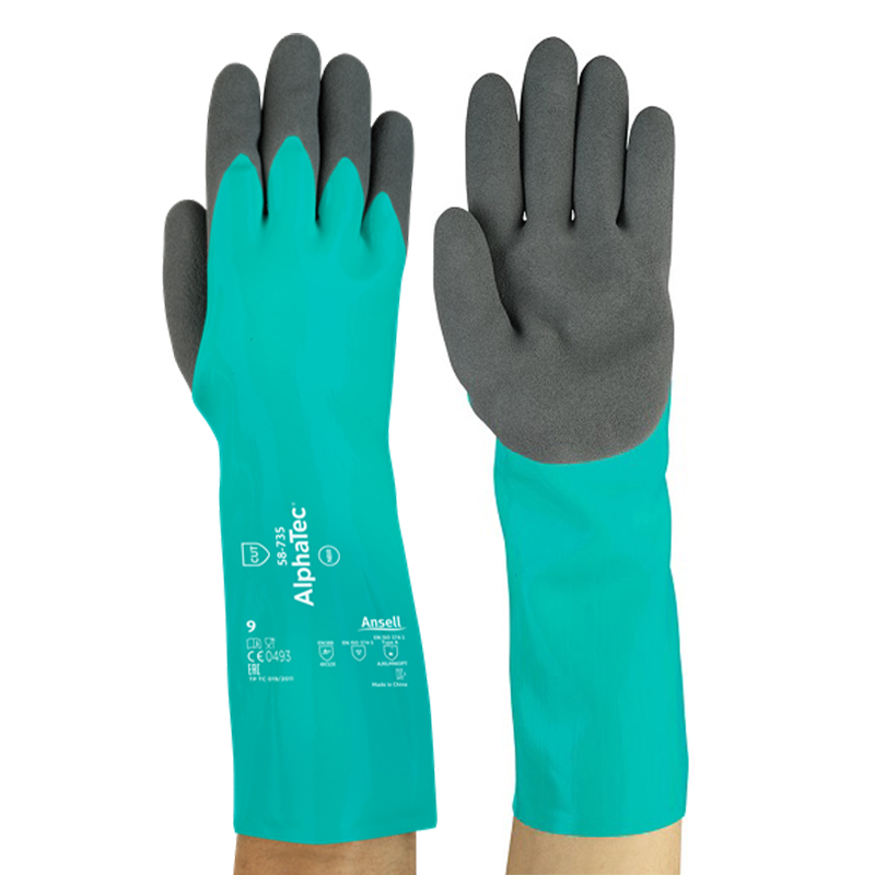 Ansell AlphaTec 58735 Nitrile ChemicalResistant Gauntlet Gloves