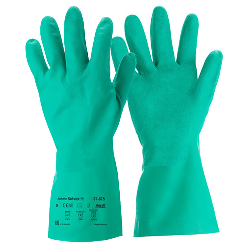 Ansell 37-675 SOLVEX Classic Nitrile Chemical Resistant Safety Glove 2,6 or 12 