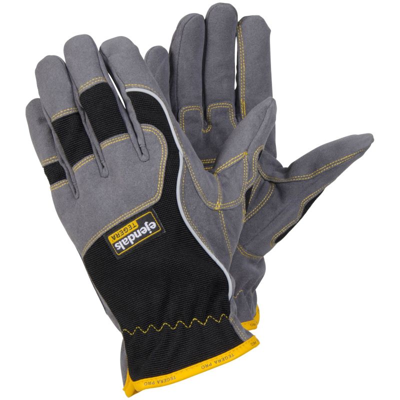 Guanti Da Lavoro In Pelle Tegera 166 Taglia 11 - Modello Nero/grigio/blu/bianco, Con Chiusura Velcro, 1 Paio