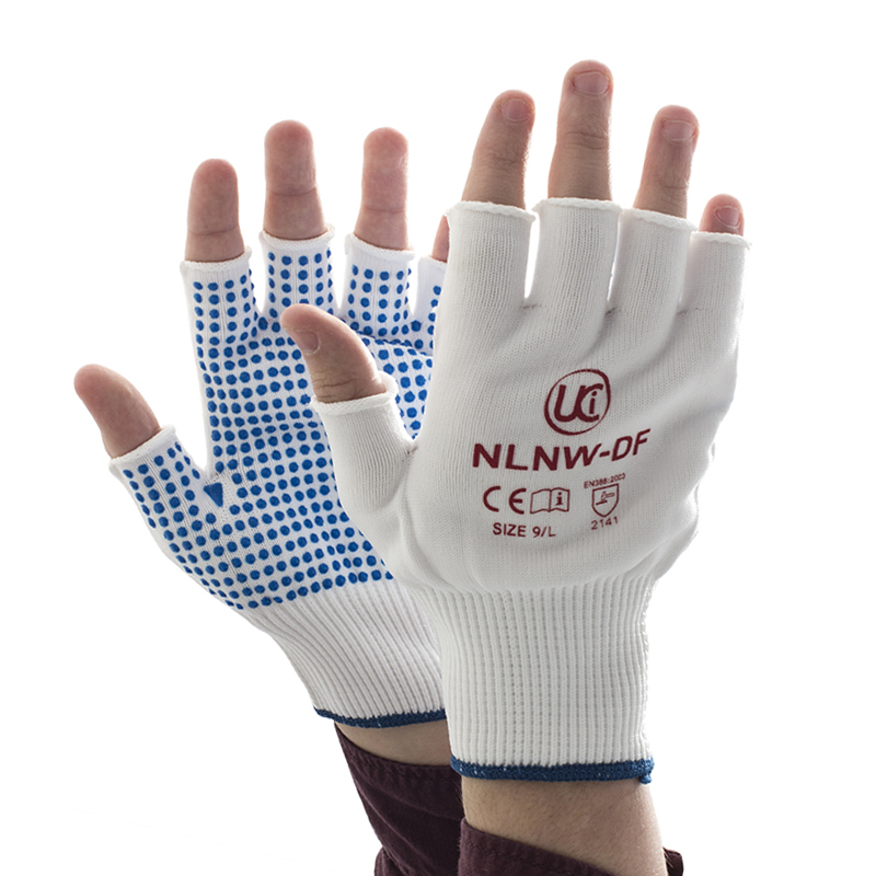 UCI NLNW-D Nylon Low Linting Soft Seamless PVC Dotted Blue/White Gloves 