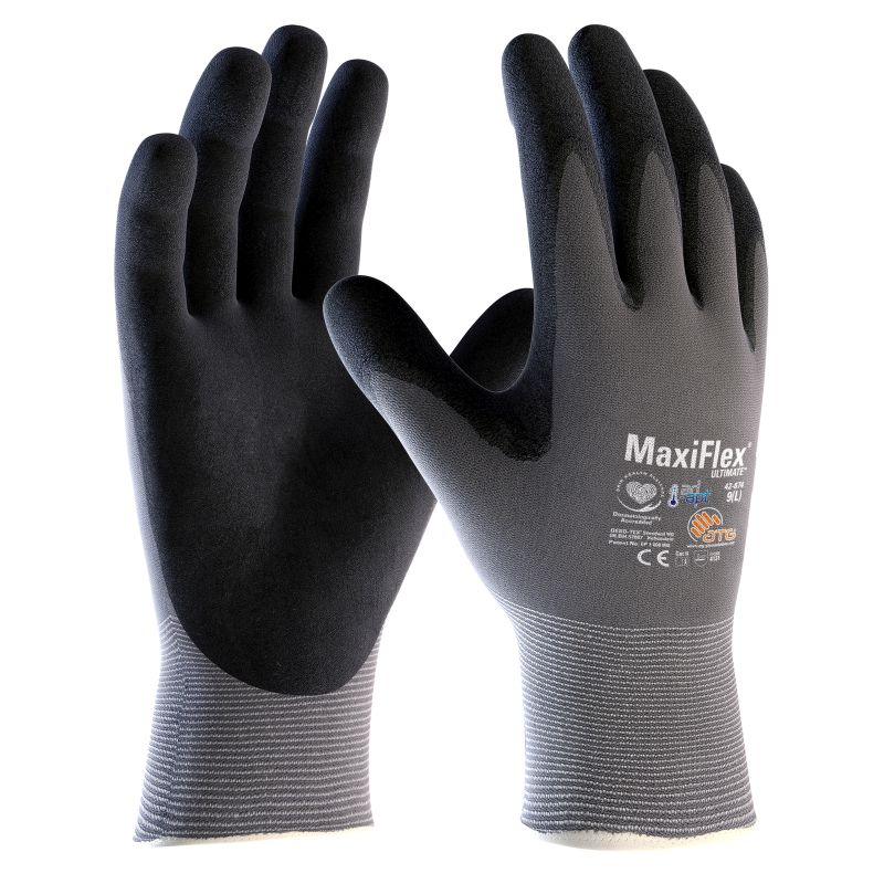 6 x MaxiFlex Ultimate 42-874 Nitrile Foam Palm Coated Work Gloves Super Comfort 
