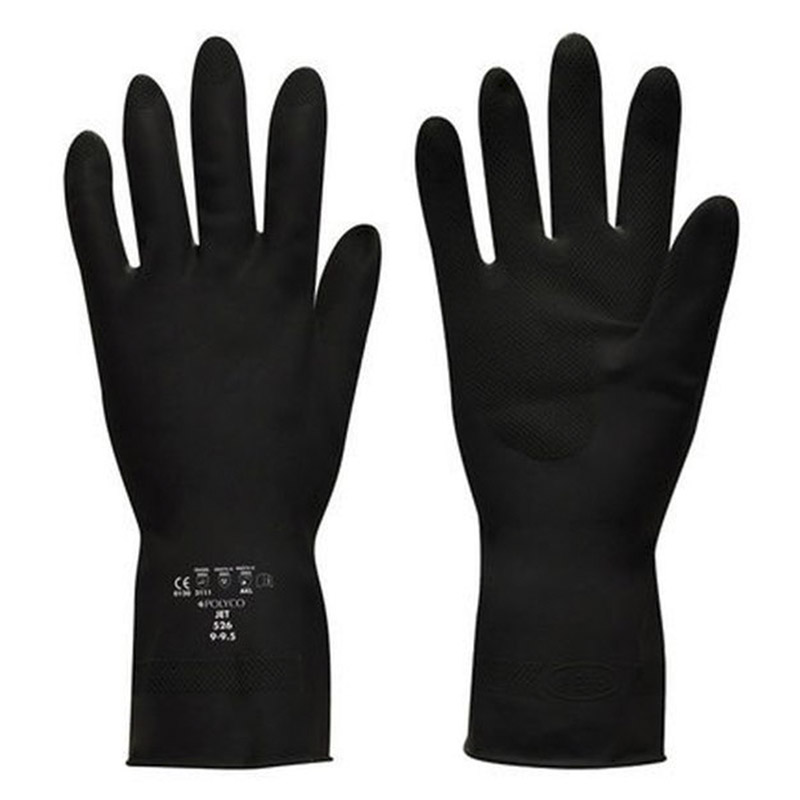 Size 10 Large BLACK Polyco Jet HD Natural Rubber Glove