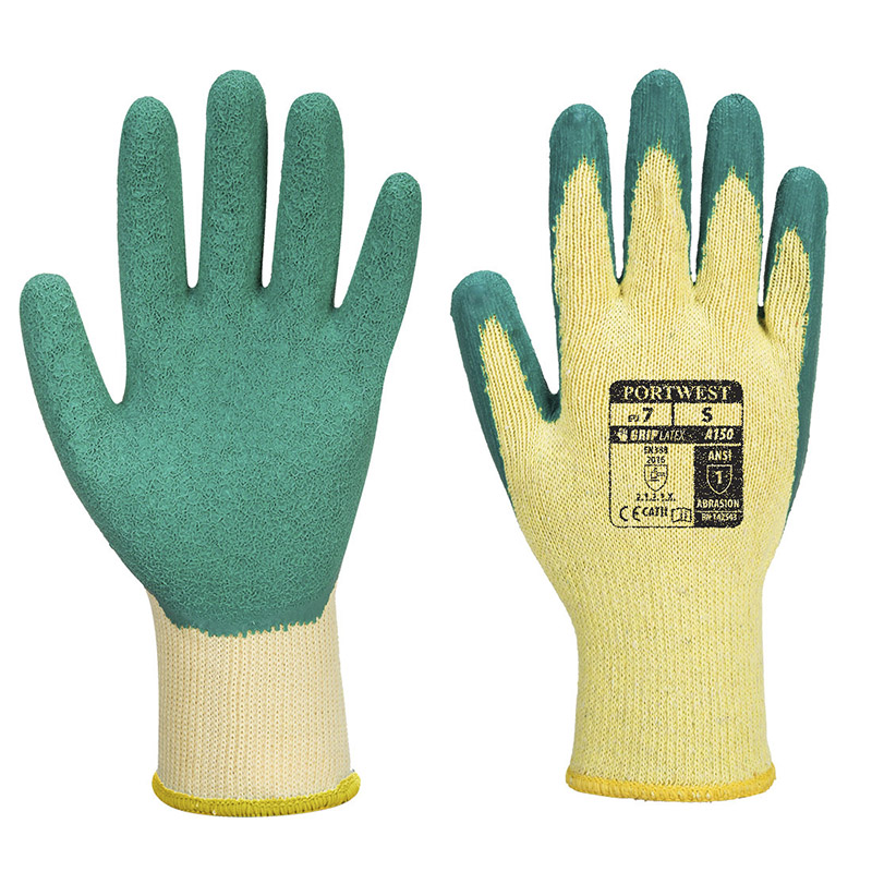Portwest A150 Green Latex Grip Gloves SafetyGloves.co.uk