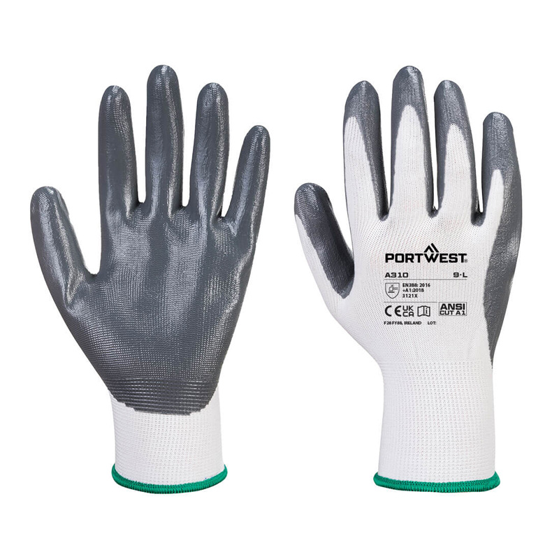 期間限定値下げ！！＜MARTINIANO＞GLOVE SILVER COLOR Portwest A310 Flexo Grip Grey and White Gloves - SafetyGloves.co.uk