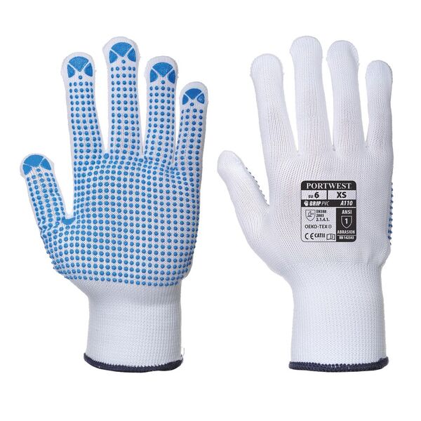 Portwest A110 Dot Grip White and Blue Gloves SafetyGloves.co.uk