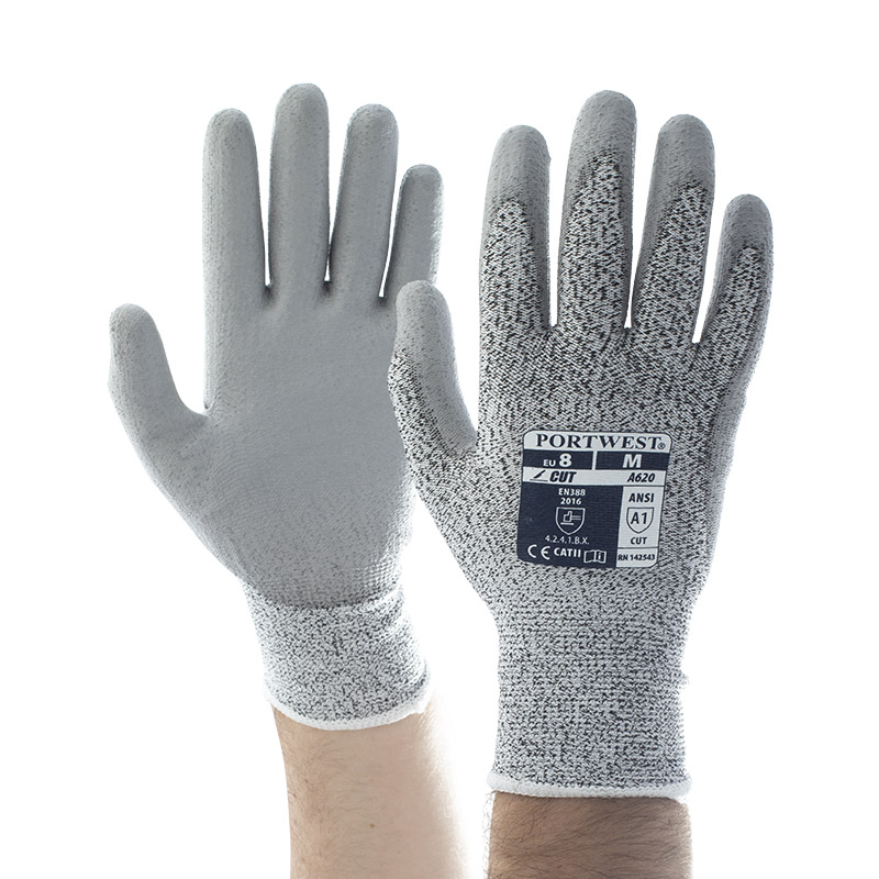 Portwest PU Palm Coated CutResistant Grey Gloves A620GR SafetyGloves