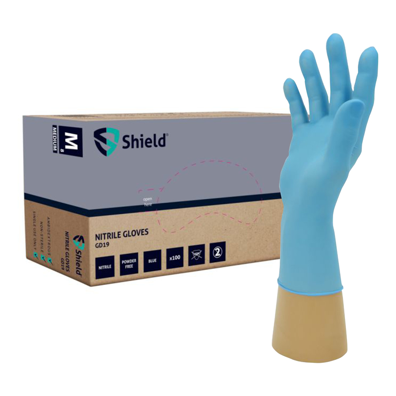 Shield2 Powder-Free Nitrile Blue Disposable Gloves GD19 (Box of