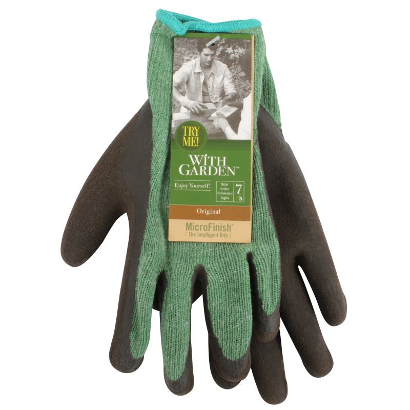 GLOVES SMALL WORK GARDEN BLACK FLEXIBLE POLYESTER LATEX GRIP BRICKY