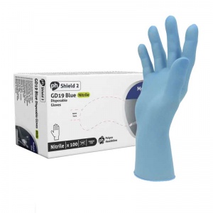 Shield2 Powder-Free Nitrile Blue Disposable Gloves GD19 (Box of 100)
